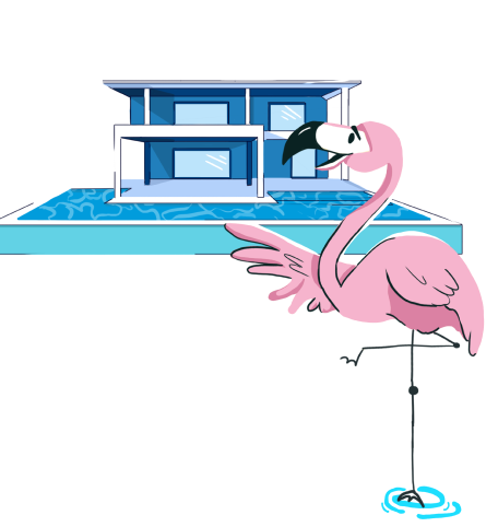 a pink flamingo standing on a stand