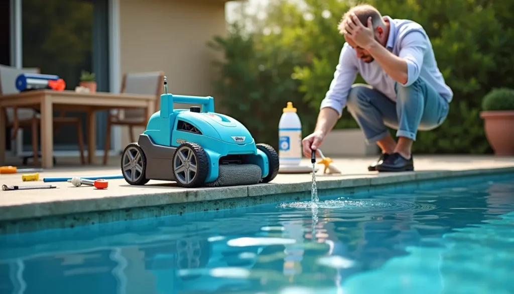 Two pressure-side pool cleaners displayed on a countertop with pricing tags